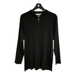 Exclusively Misook Black Cardigan Zip Front Size M Ribbed fabric